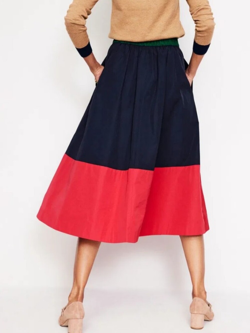 Boden Isabella Taffeta Colorblock Flare Midi Skirt Size 8R - Picture 2 of 7